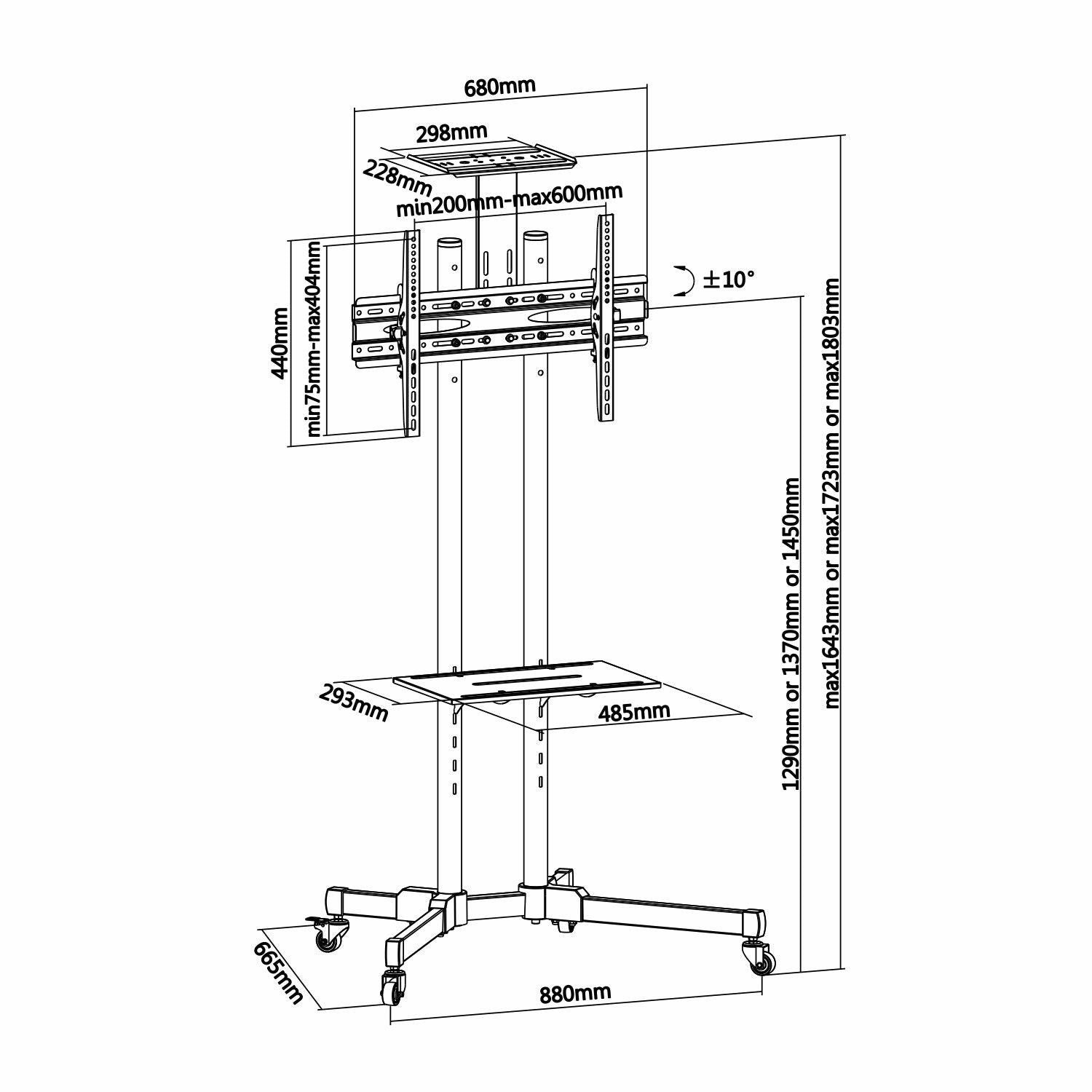 Aisens Soporte Tv Monitor Suelo Eco Bandeja Ruedas 50kg 37-70 Negro Ft70te-035