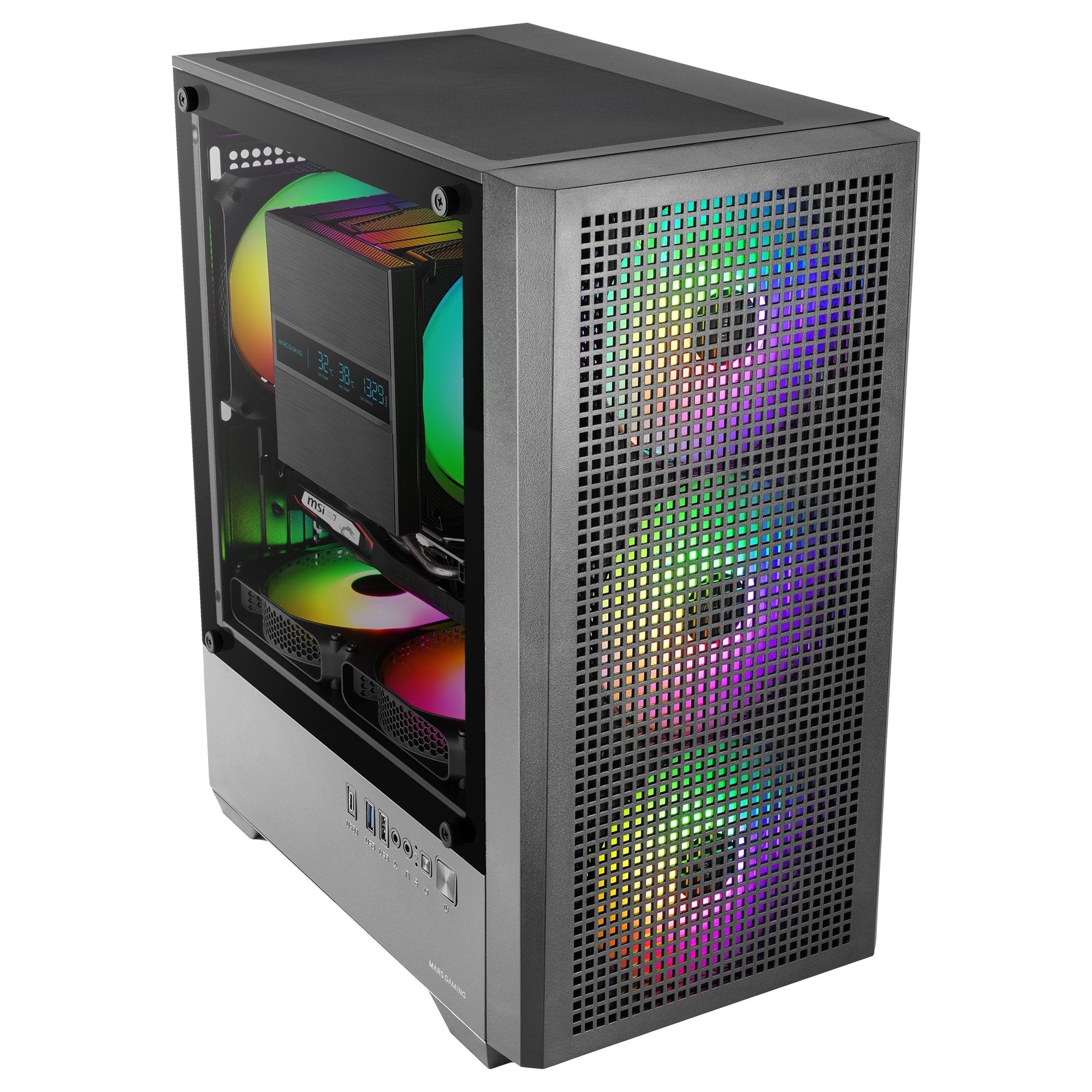 Caja Pc  Microatx Mars Gaming Mc-Vector Gpu Max 282mm Cristal Templado Mesh Argb Usb-C Negra