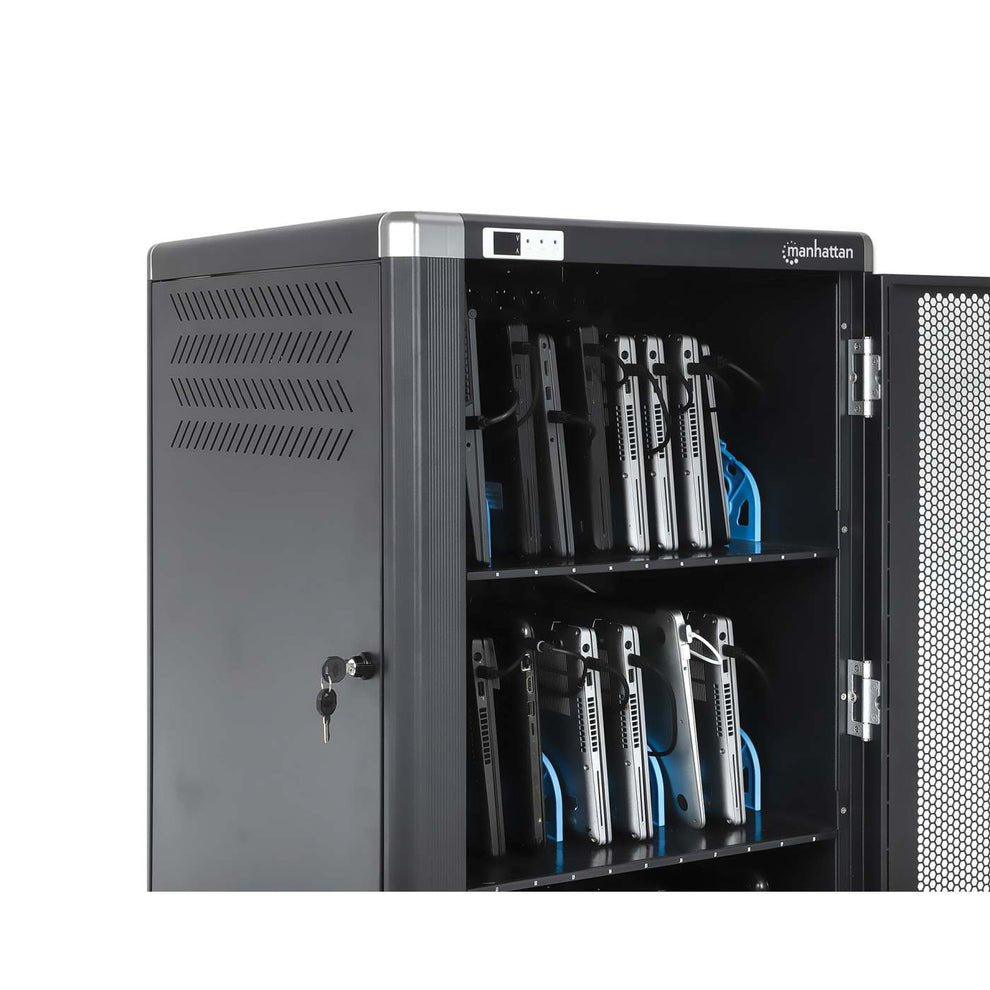 Manhattan Carro De Carga Para 30 Portátiles (Hasta 16"), Carga Mediante Adaptadores Ac (Eu) (Requiere Instalación De Cables De Alimentación De Los Dispositivos), Compatible Con Todos Los Portátiles, Ipad Y Macbook, Compartimentos 380×30×280