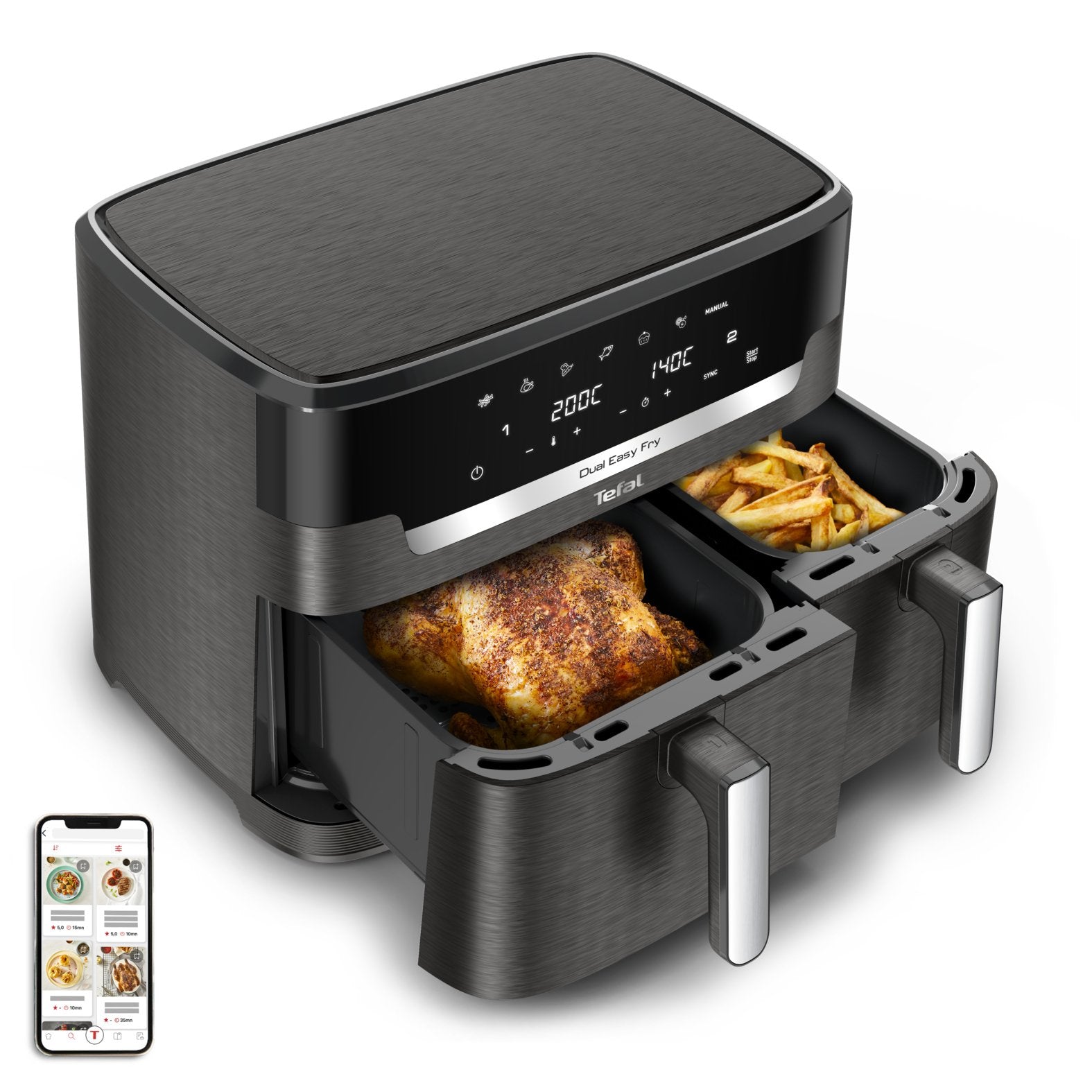 Tefal Easy Fry Dual Xxl Ey942he0 Freidora Doble 11 L Independiente 2020 W Freidora De Aire Caliente Gris