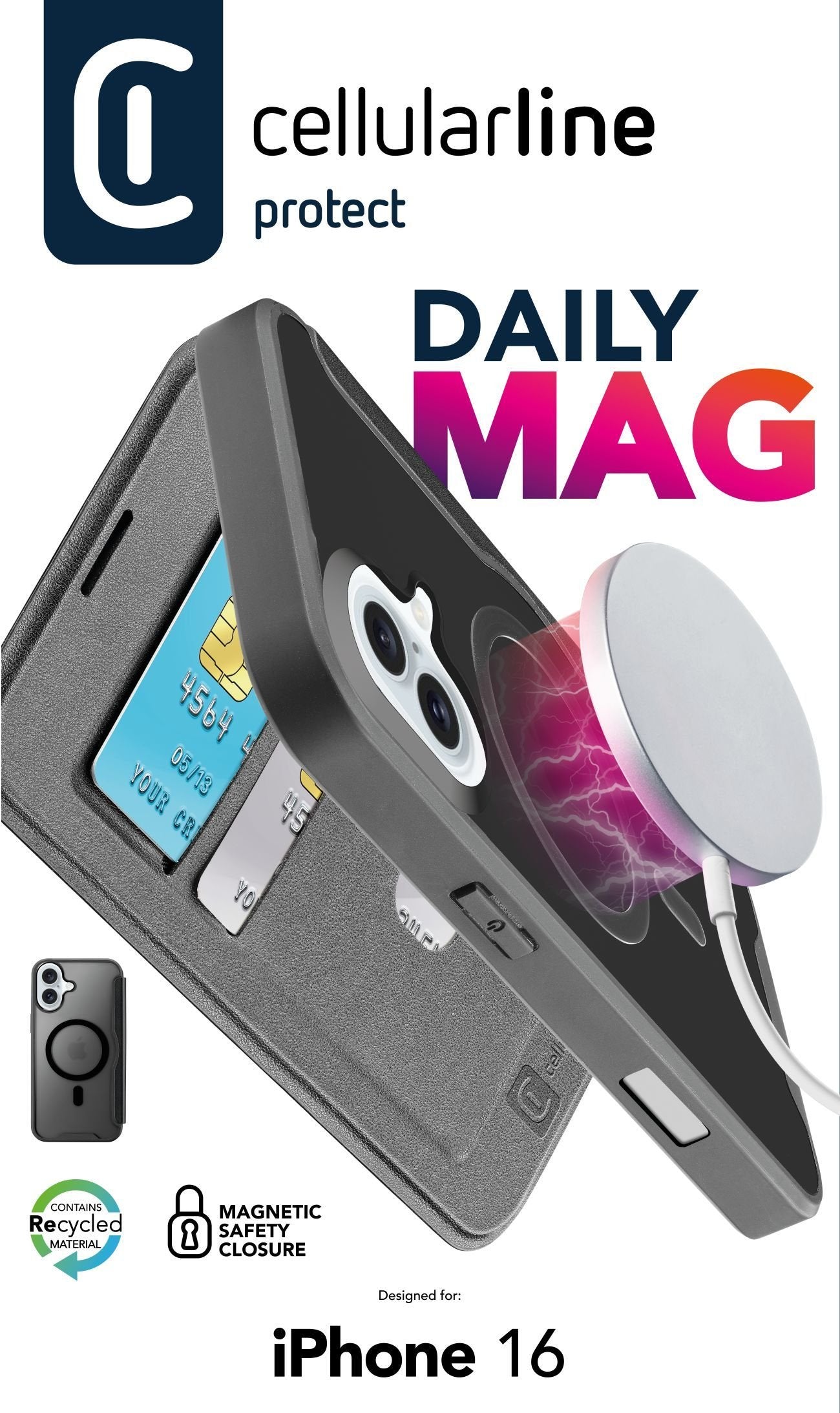 Cellularline Book Case Daily Mag Iphone 16 Negro
