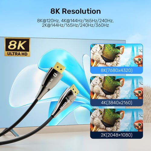 Unitek C1631abk01-20m 8k Fibra Óptica Displayport 2.1 Cable 20m