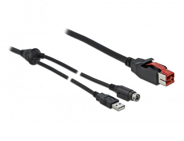 Delock Powerojousb Cable Stecker 24 V Zu Usb Typ-A Stecker + Mini-Din 3 Pin Stecker 2 M Für Pos Drucker Und Terminals