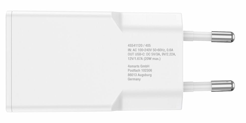 Cargador De Pared 4smarts  Pdplug Slim 20w Gan 1c + Usb-C Auf Lightning 1,5m, Blanco