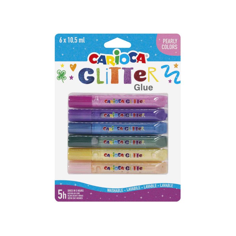 Carioca Glitter Glue Pearly Blister De 6 Tubitos De Cola De Color - Efecto Glitter - Aplicacion Directa - Secado En 30