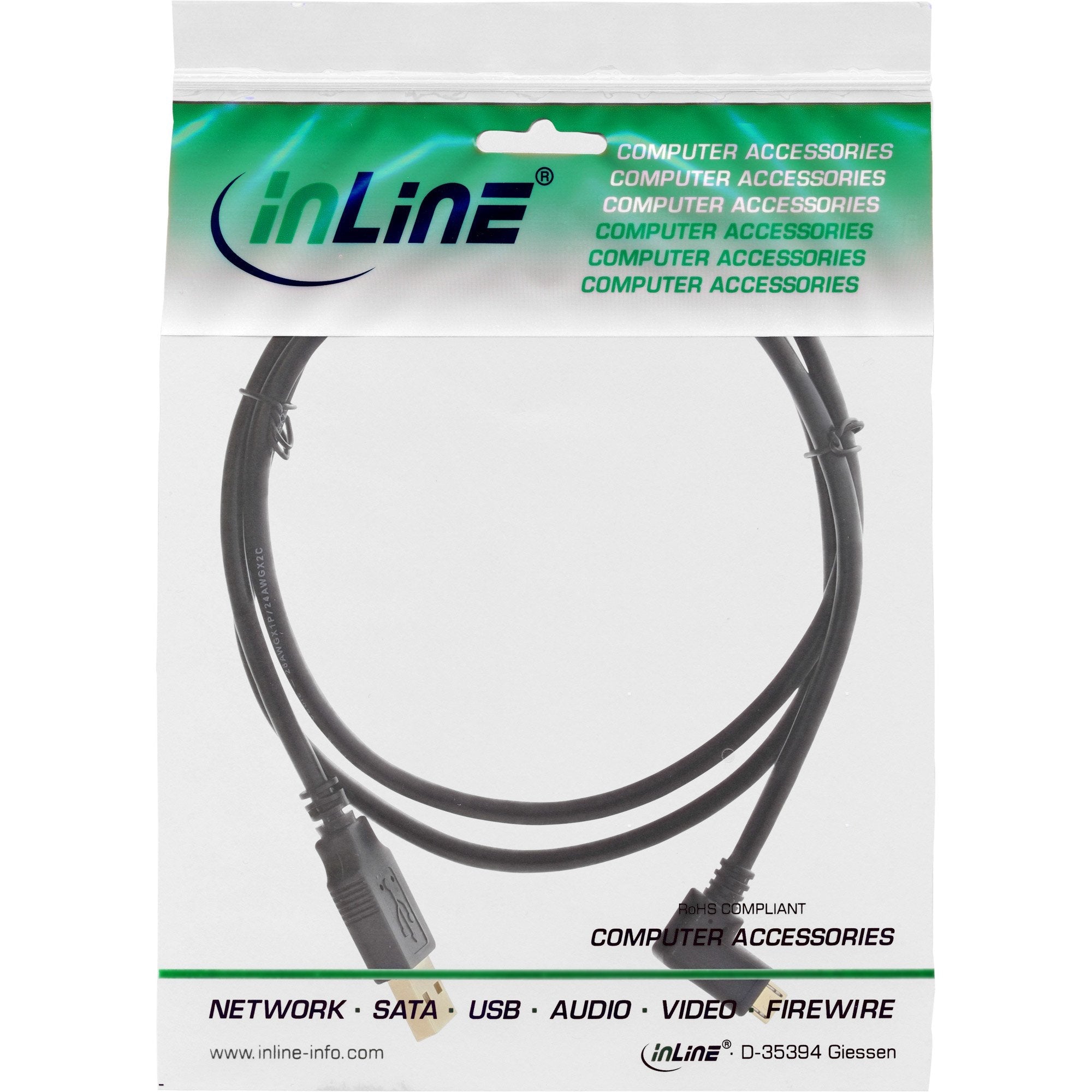 Inline Micro Usb 2.0 Cable Usb Tipo A Macho A Micro-B Macho Acodado Negro 1m
