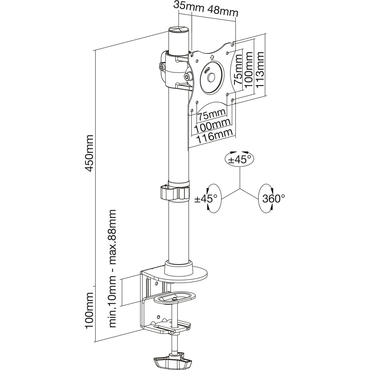 Soporte De Escritorio Inline Para Pantalla Tv / Led / Tft De Hasta 69 Cm 27" Máx. 8 Kg Negro