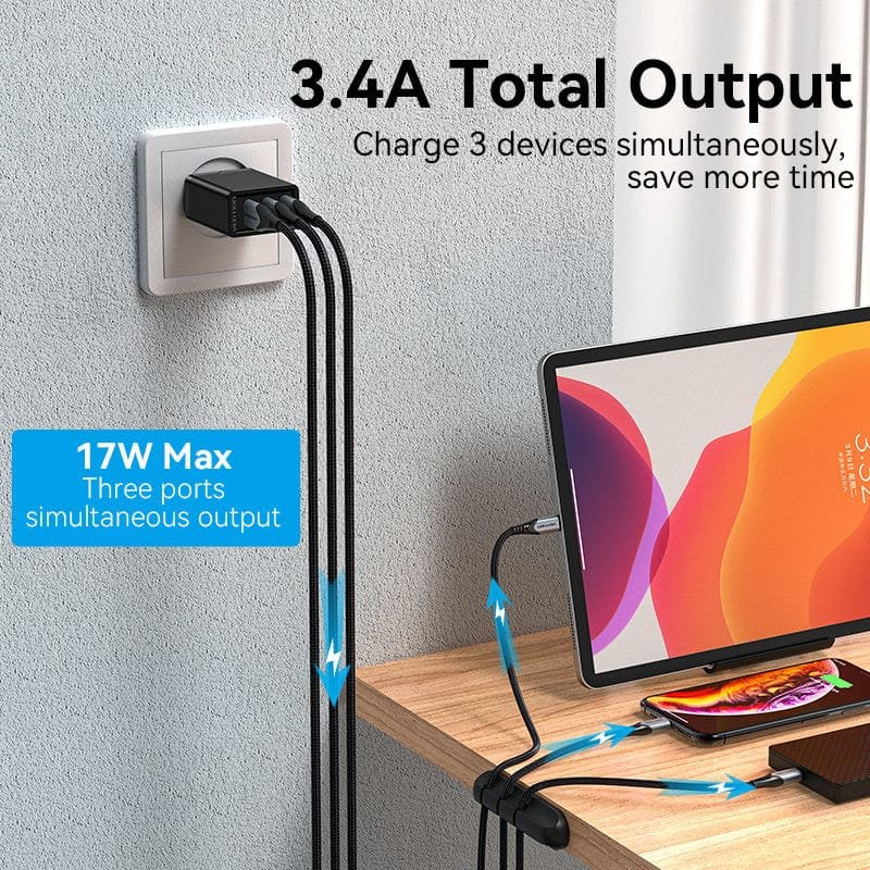 Cargador De Pared Vention Feab0-Eu 3xusb
