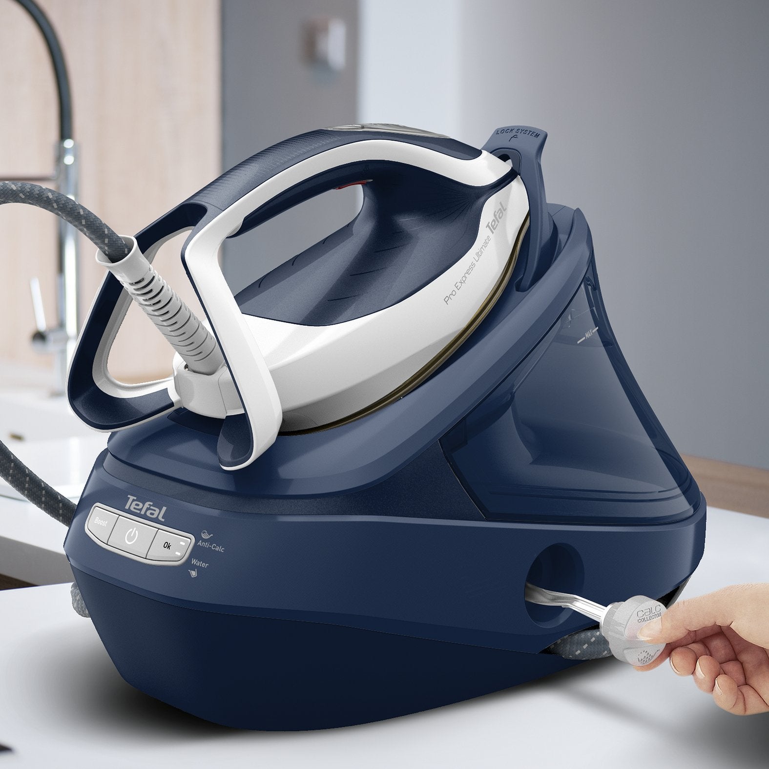 Tefal Pro Express Ultimate Ii Gv9720e0 Estación Plancha Al Vapor 1,2 L Durilium Airglide Autoclean Ultra Thin Soleplate Azul, Blanco