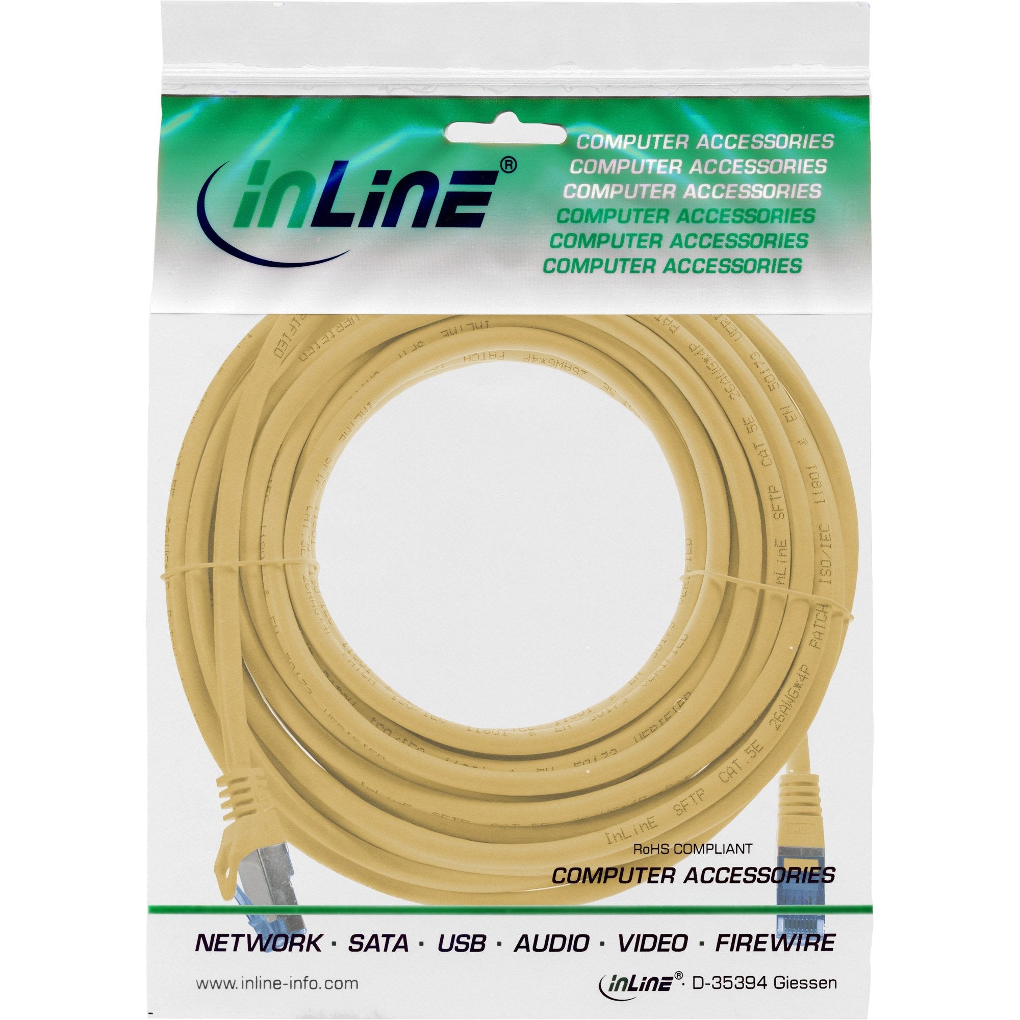 Inline® Patch Cable, Cat.6a, S/Ftp, Tpe (Lszh), Cca, Yellow, 7.5m