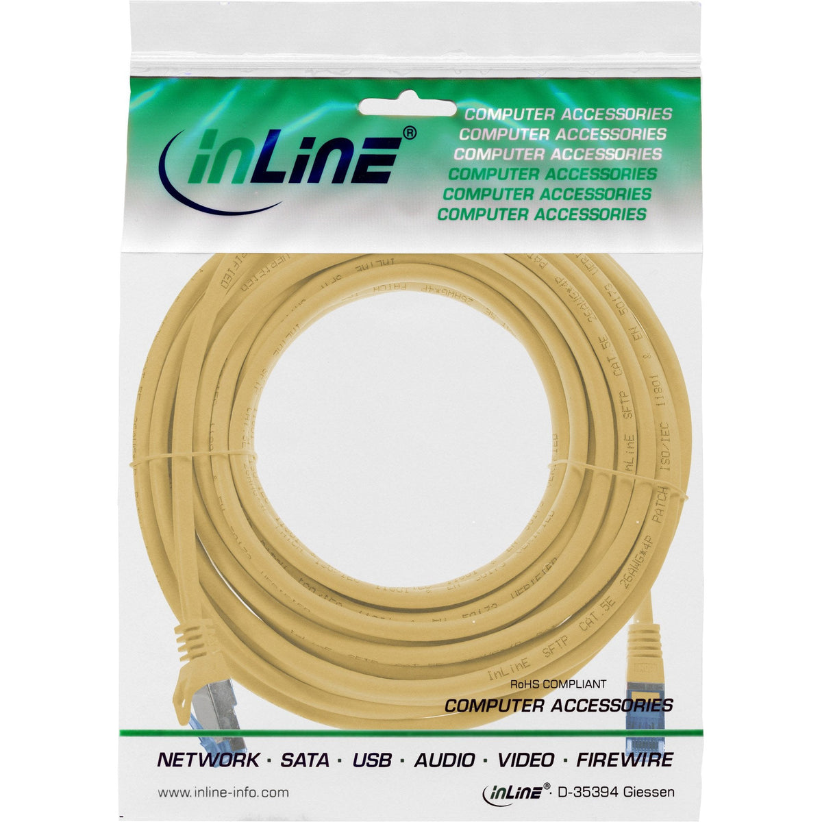 Inline® Patch Cable, Cat.6a, S/Ftp, Tpe (Lszh), Cca, Yellow, 10m