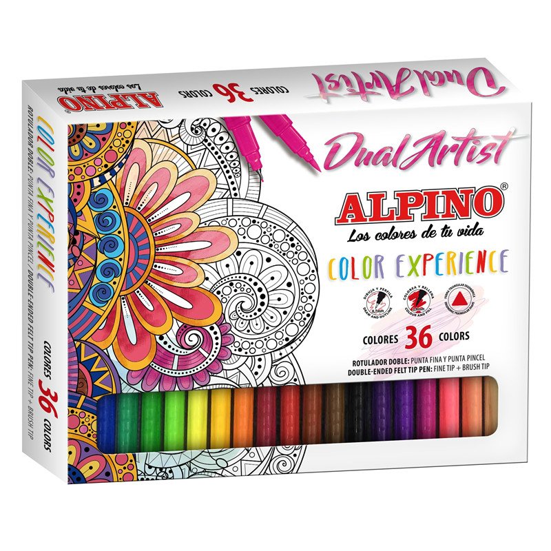 Alpino Estuche 36 Rotuladores Color Experience Dual Artist Doble Punta Perfila/Colorea C/Surtidos