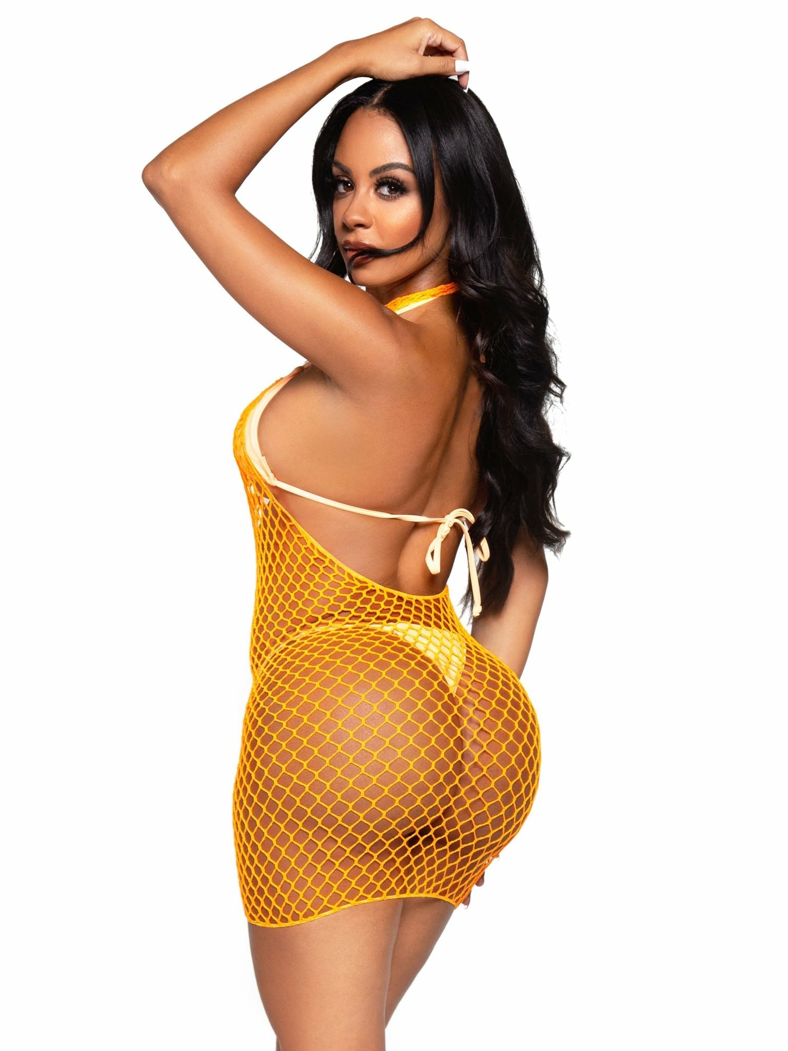 Leg Avenue - Vestido De Rejilla Cruzado Naranja Talla Única