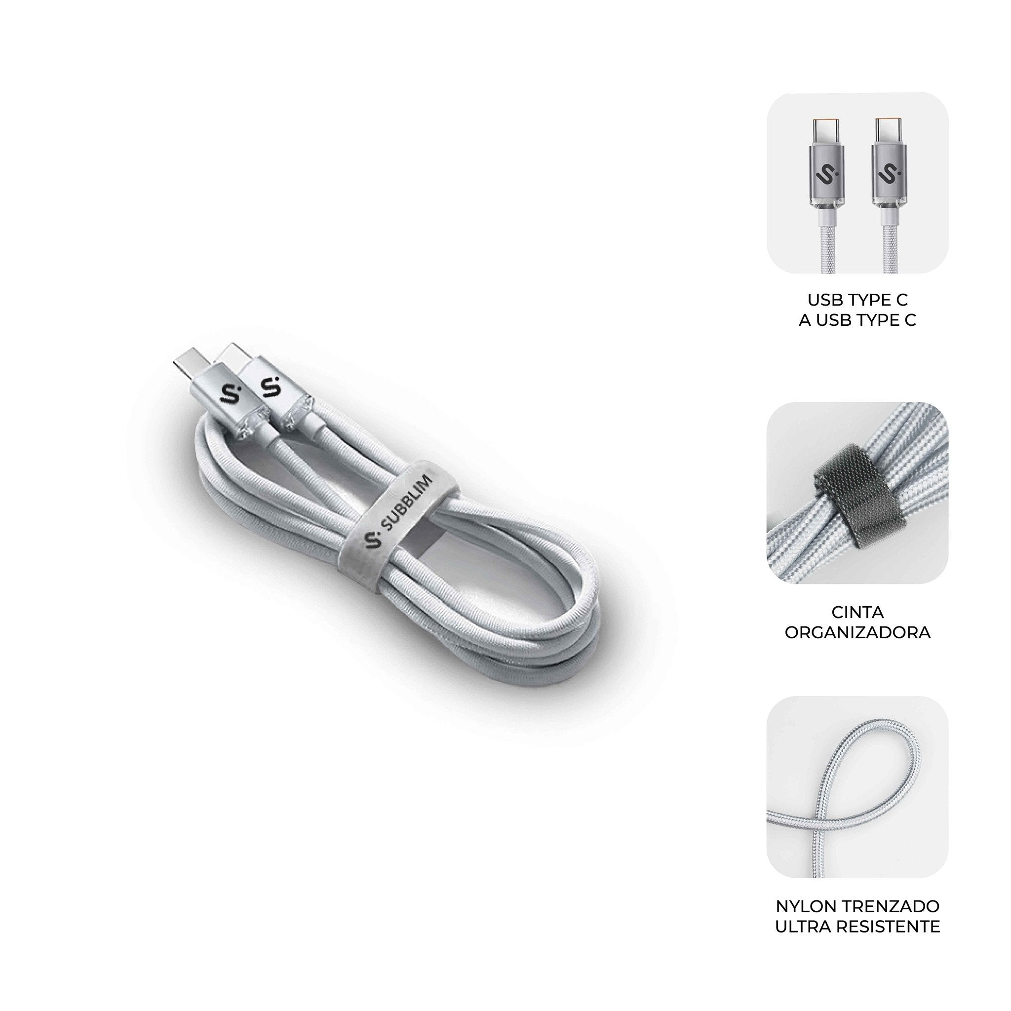 Cable Optimus 60w Usb-C/Usb-C 1 M Blanco Subblim 60w/ Longitud: 1m/  Usb-C &Harr; Usb-C/ Pd