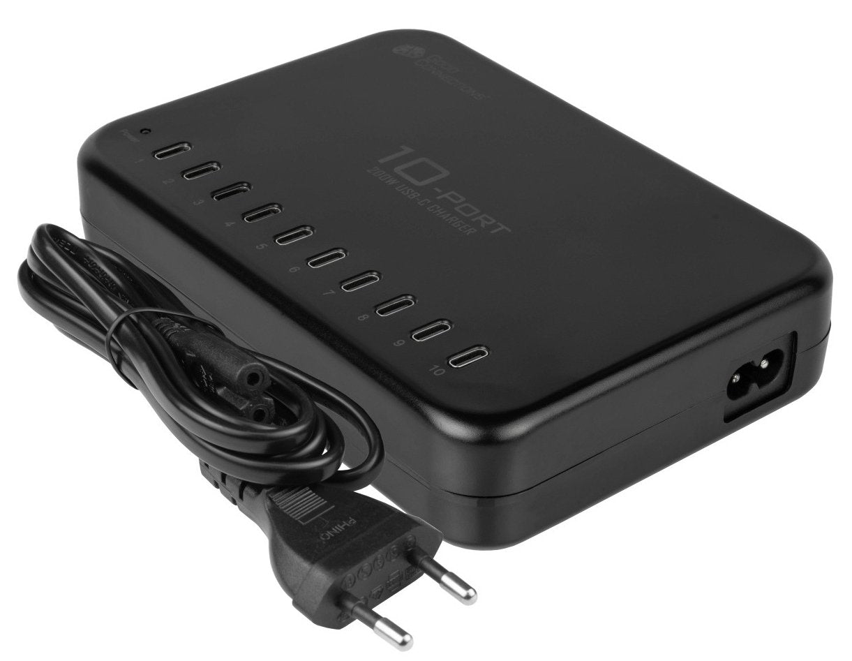 Usb Desktop Schnellladestation 200w 10-Port 10xusb-C Goodconnections Negro