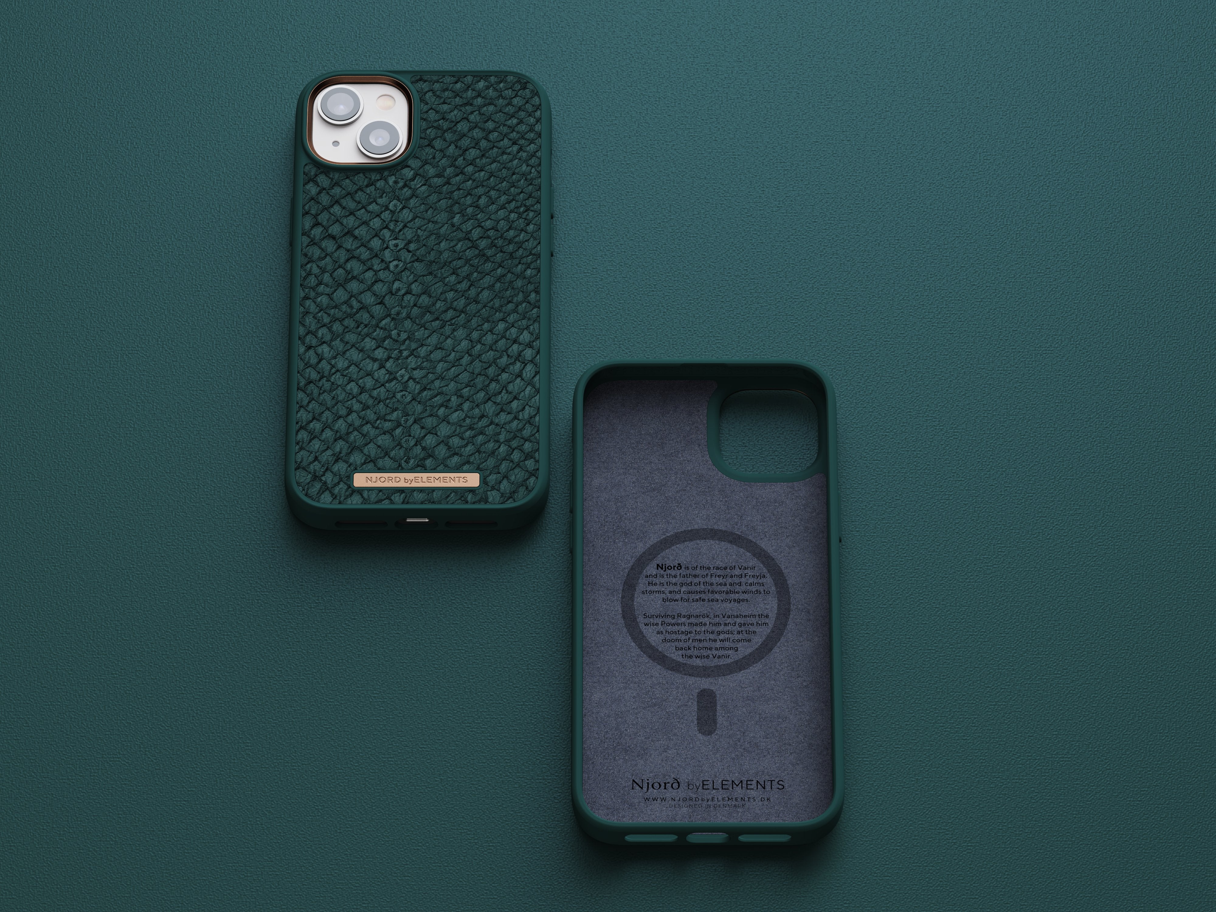 Funda Magsafe Iphone 12/13/14 Plus Piel De Salmon Verde Oscuro Njord