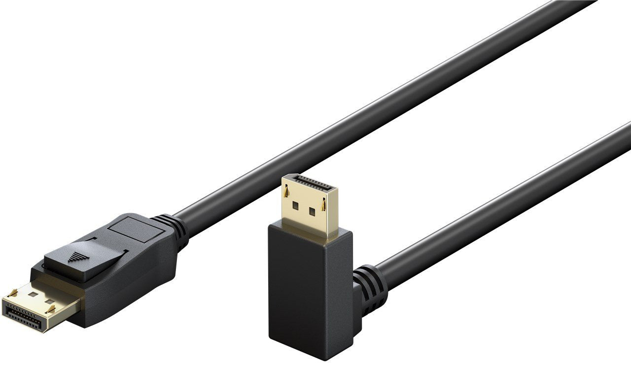 Goobay Cable Displayport Stecker 90° > Displayport Stecker, 8k / 144hz (Negro, 2 Meter, 1 Stecker 90° Nach Unten Abgewinkelt, 54 Gbit/S, Displayport 2.0 / 2.1) 77057