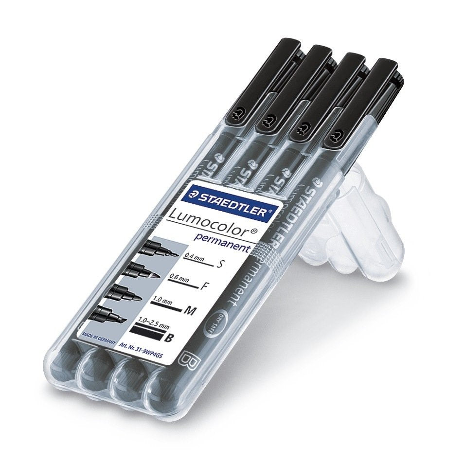 Staedtler Rotulador Permanente Lumocolor 31 Líneas S,F,M,B Negro -Estuche De 4u-