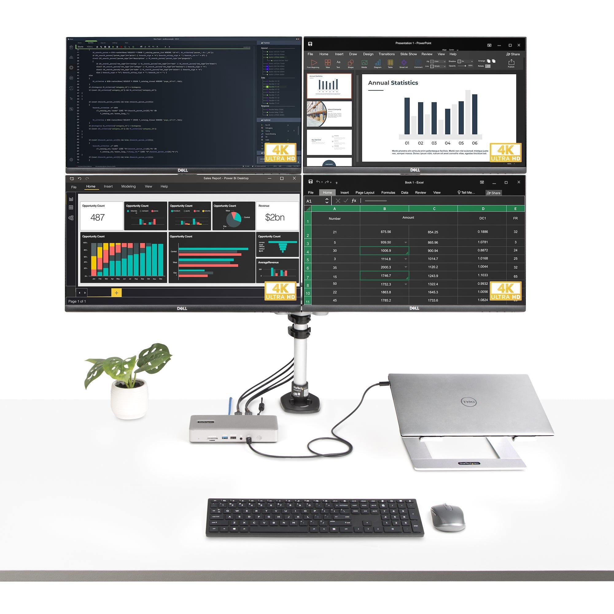 Startech.Com Thunderbolt 4 Multi-Display Docking Station, Quad/Triple/Dual Monitor Dock, 2x Hdmi/2x Displayport, 7x Usb