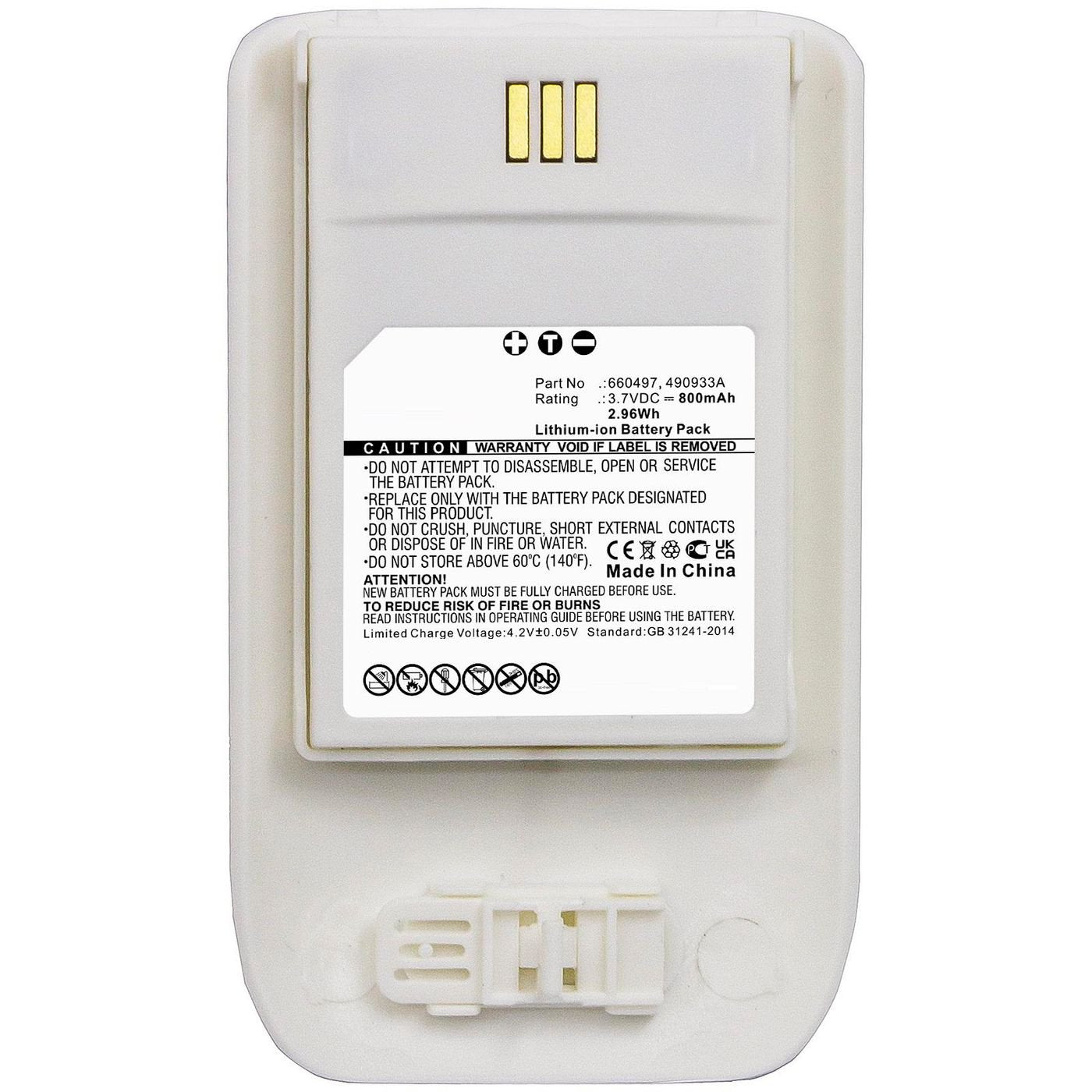 Battery 2.96wh Li-Ion 3.7v  800mah White For Mitel, Ascom