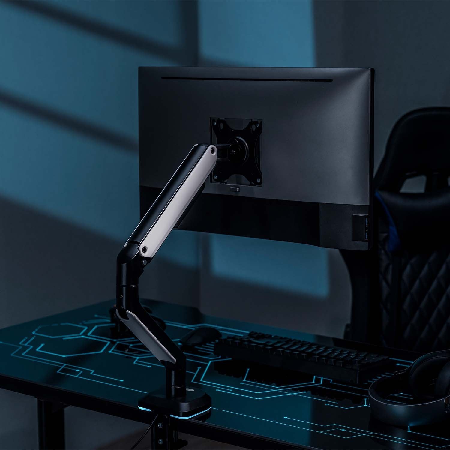 Aisens Soporte De Mesa Rgb Gaming Contrapeso Giratorio E Inclinable Para Monitor/Tv 9kg (3 Pivotes, 1 Brazo) De 17-32, Negro-Blanco