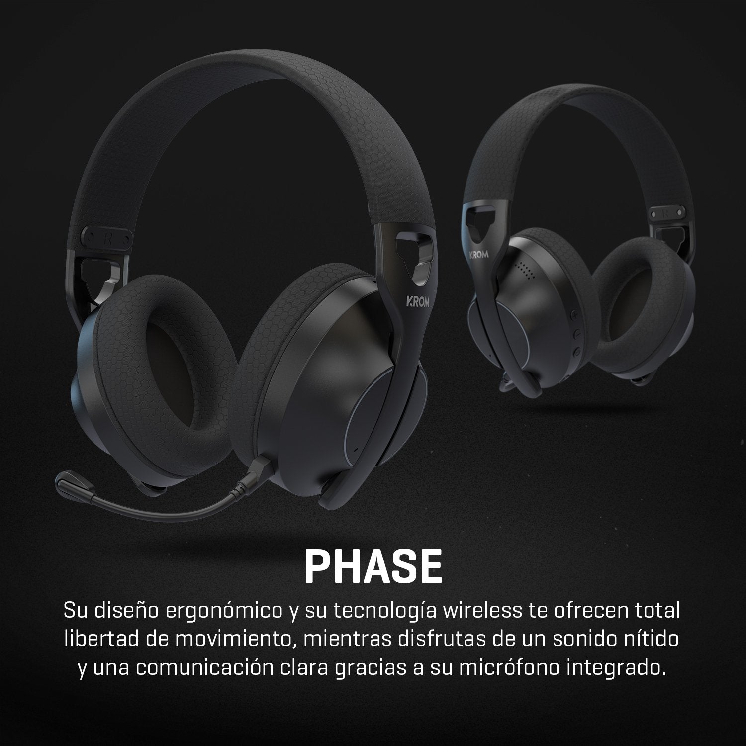 Auriculares Gaming Inalámbricos Con Micrófono Krom Phase Bluetooth Jack 3.5 Usb 2.0 Negros