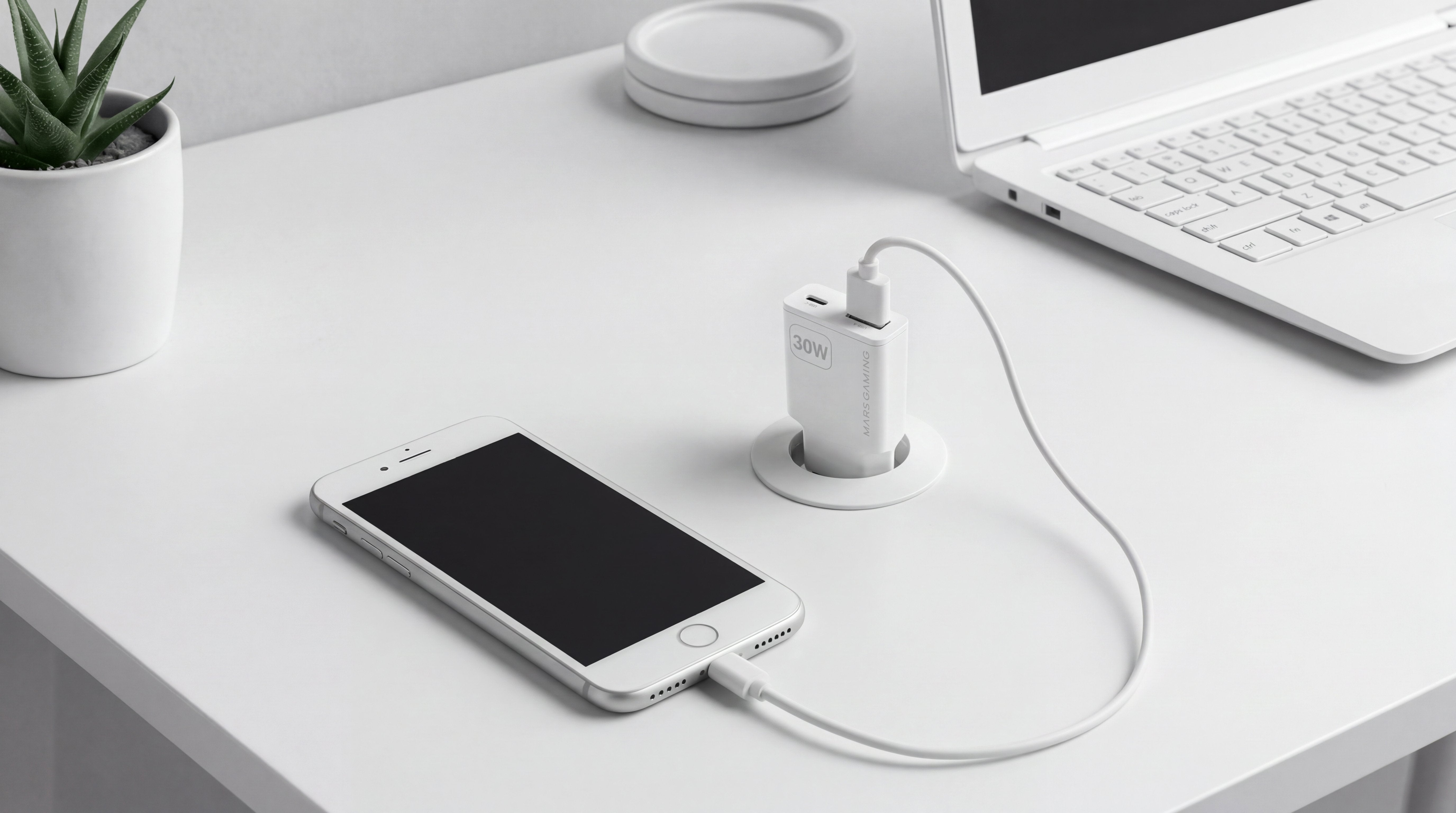 Cargador Usb Gan Mars Gaming Md-Gan30w 30w 1xusb-C 1xusb-A Pd Color Blanco