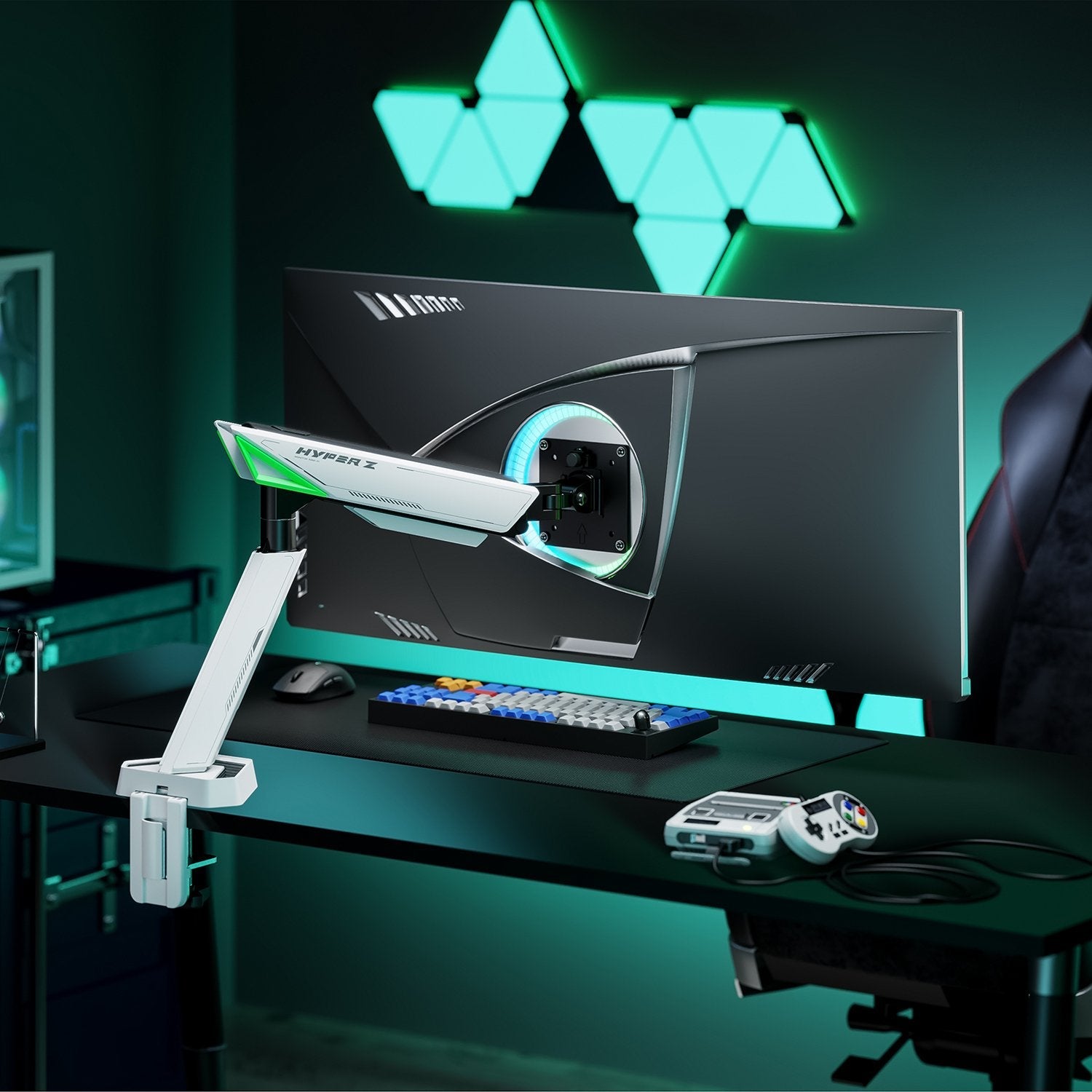 Aisens Soporte De Mesa Gaming Contrapeso Giratorio E Inclinable Para Monitor/Tv 16kg (3 Pivotes, 1 Brazo) De 17-49, Negro-Blanco