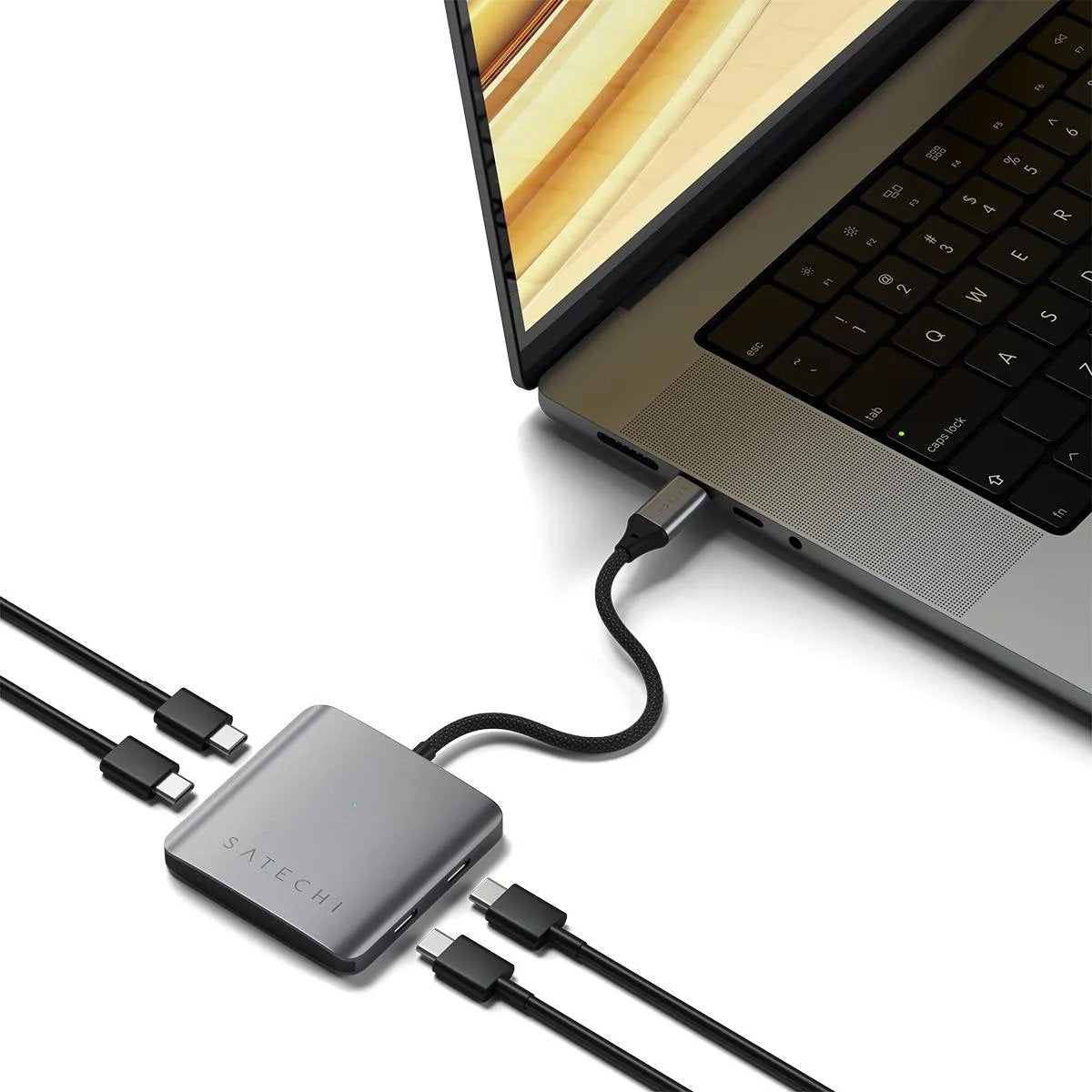 Satechi 4 Port Usb-C Hub Pd - Aluminiowy Hub Usb-C (4x Usb-C 10gbps, W Tym 1x 100w Pd) (Gris)