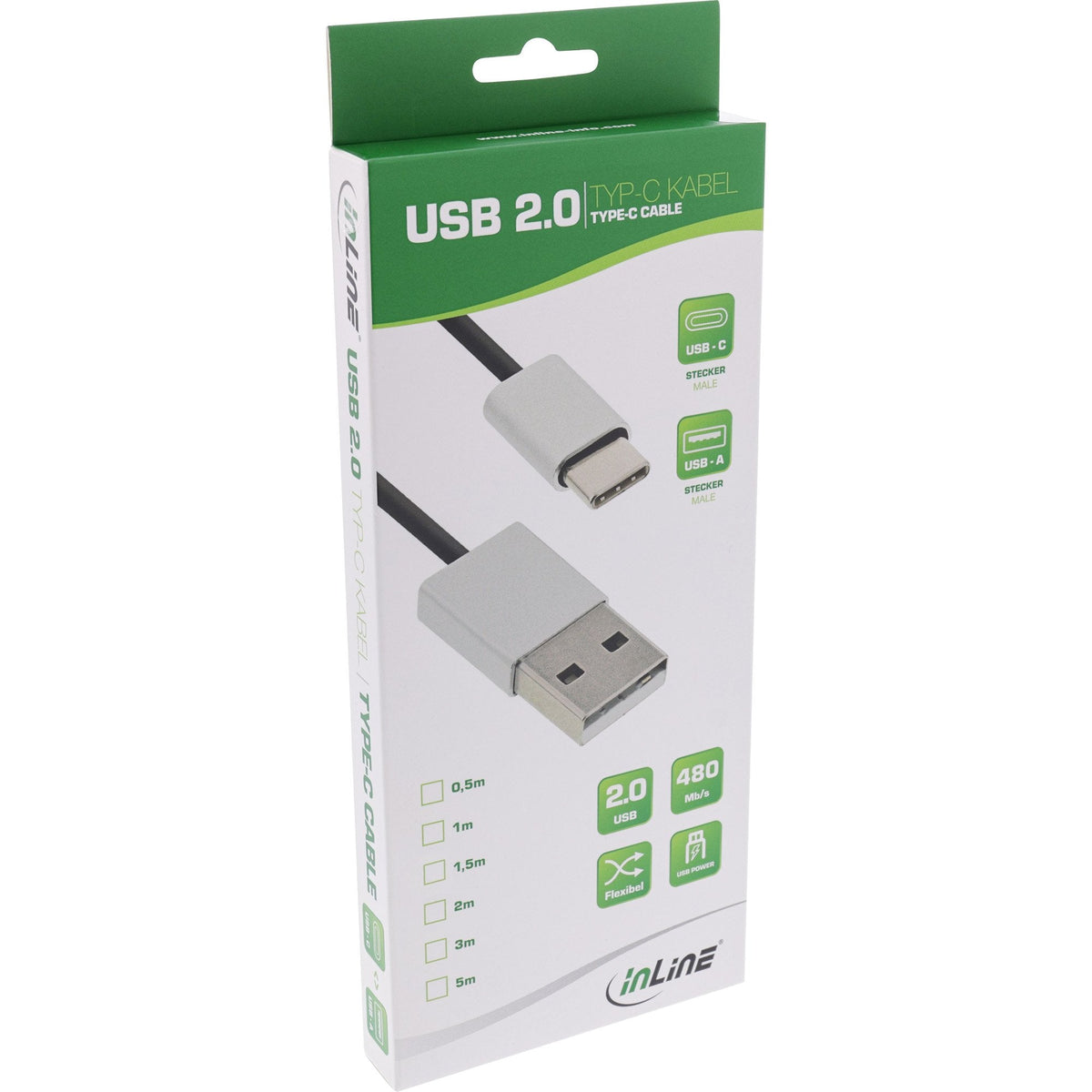 Cable Usb 2.0 Inline, Conector Tipo C A Conector A, Negro/Aluminio, Flexible, 2 M