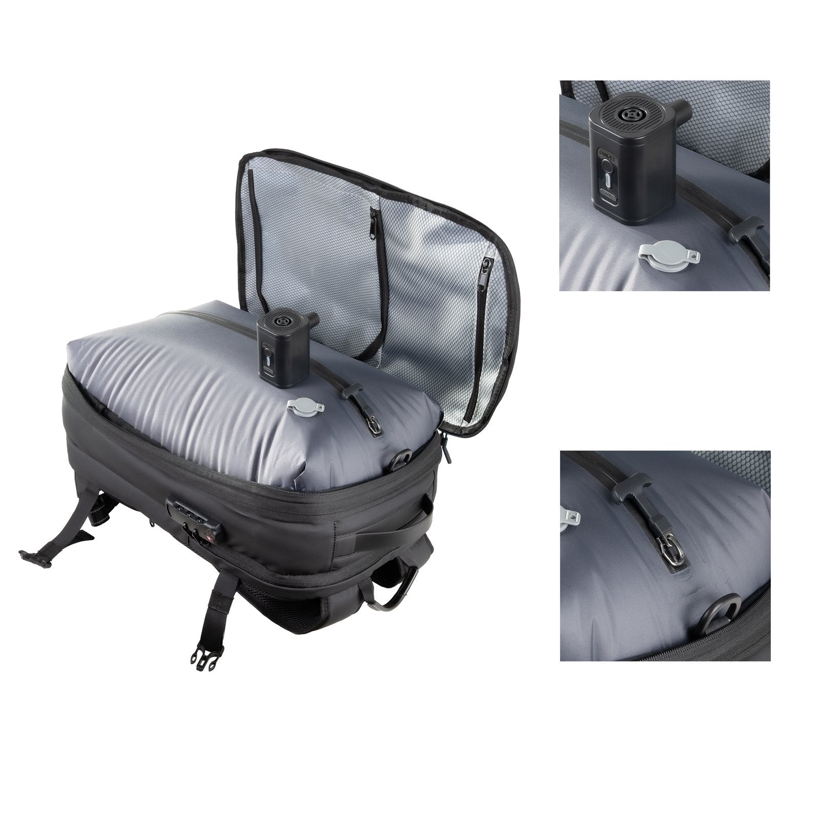 Mochila De Viaje Al Vacío + Bomba Aire, Negro