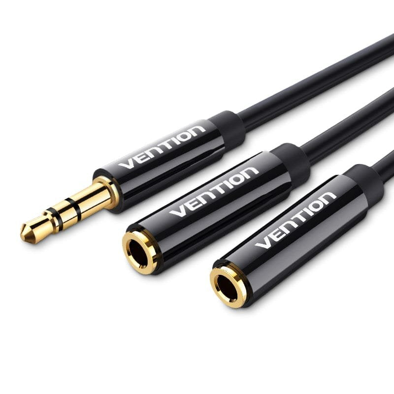 Cable Estéreo Vention Bbsby Jack 3.5 Macho 2x Jack 3.5 Hembra 30cm Negro