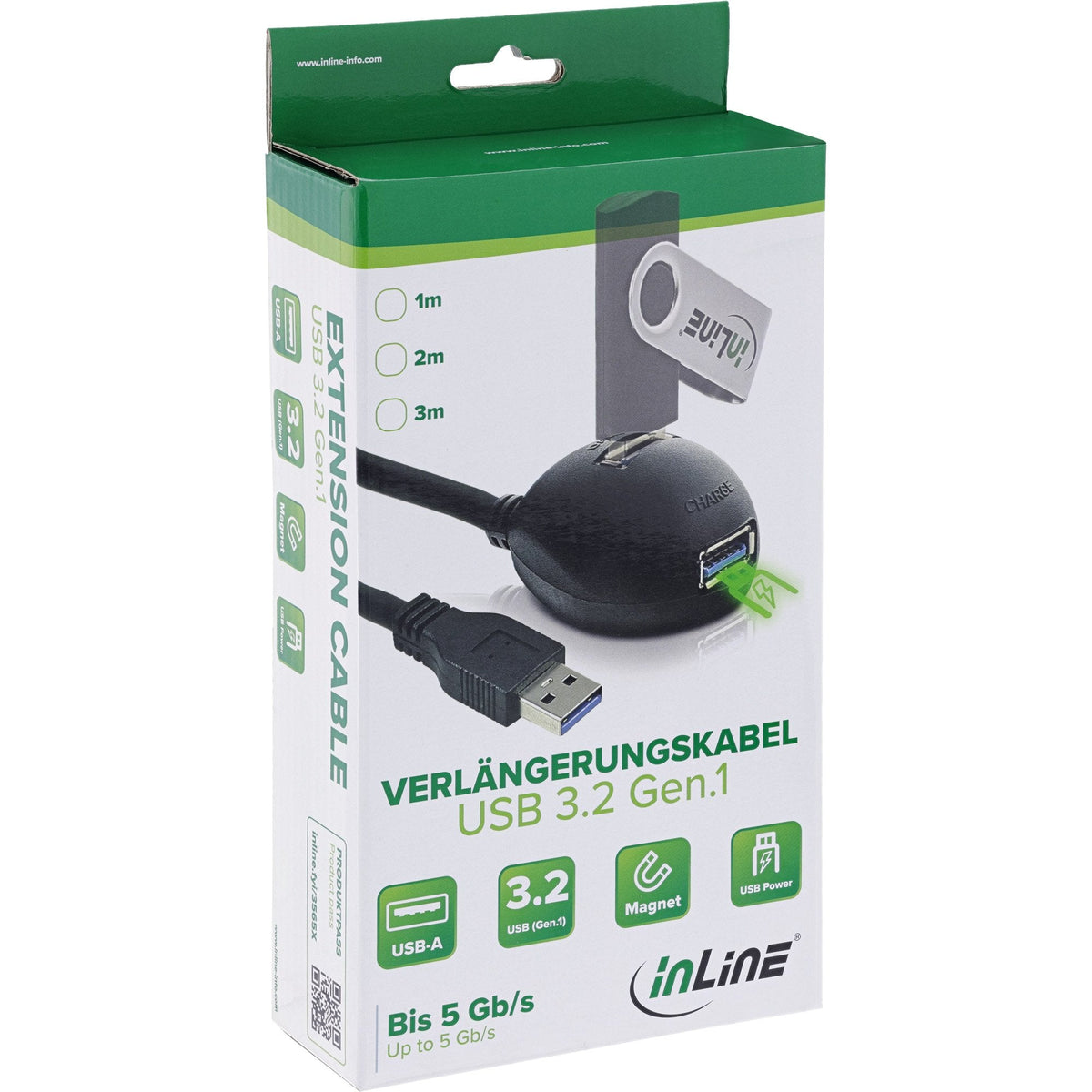 Inline® Usb 3.2 Cable Type A Macho A A Hembra + Power With Stand Black 3m