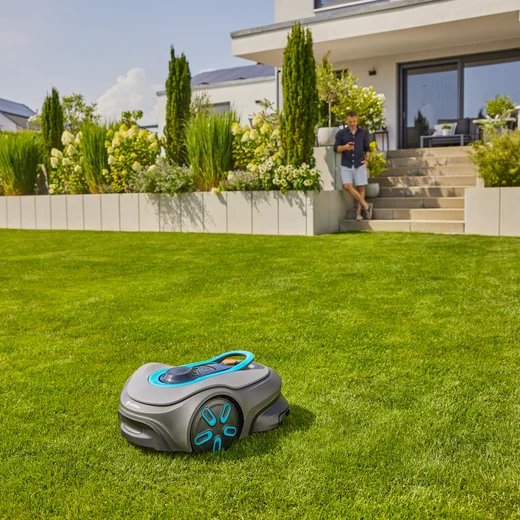 Gardena Robot Cortacésped Smart Sileno Free 1.200m² Set Gris/Turquesa, Batería Li-Ion, Con Gateway Inteligente, Tecnología Lona 19923-20
