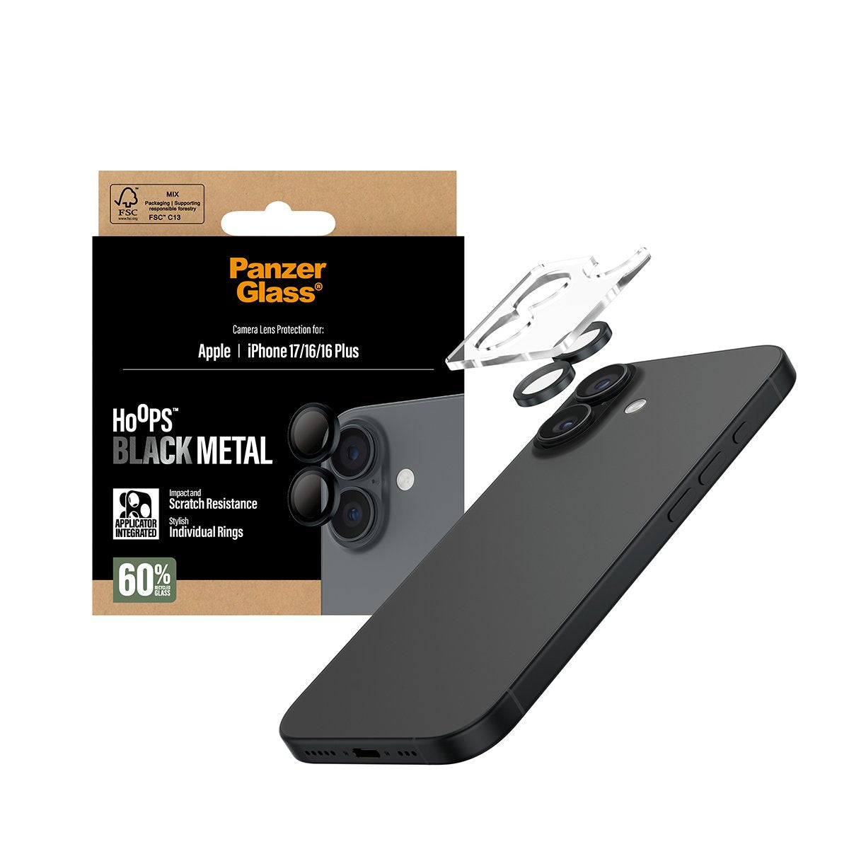 EAN 5715685025679 - PanzerGlass ® Hoops® Black Camera Lens Protector iPhone 17 | iPhone 16 | 16 Plus Protector de pantalla Ap imagen 5