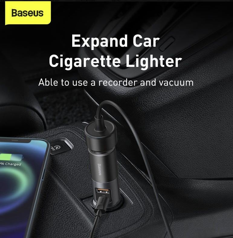 Baseus Charger For Auto 2 Ports (Usb+Usb-C) 120w Share Together Gray Ccbt-C0g