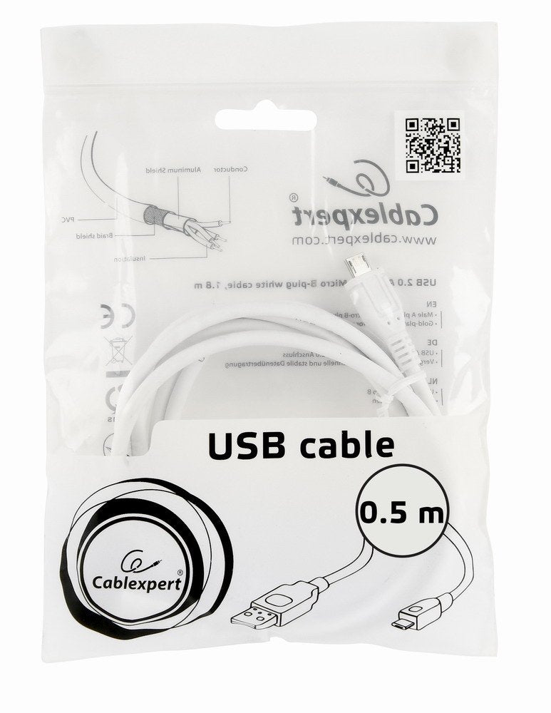 Gembird Cable Usb A Micro Usb M/M 0.5m Blancoâ Ccp-Musb2-Ambm-W-0.5
