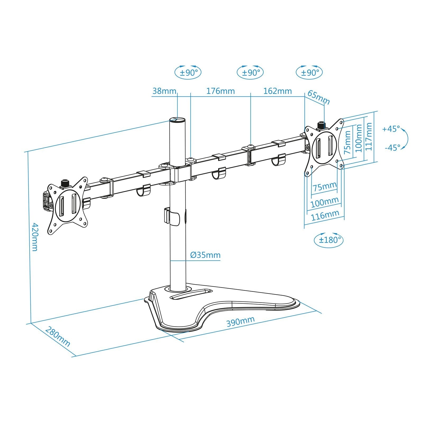 Tooq Soporte De Mesa Con Brazos Articulados Para 2 Monitores De 17"-32" - Giratorio E Inclinable - Peso Max 9kg X Brazo