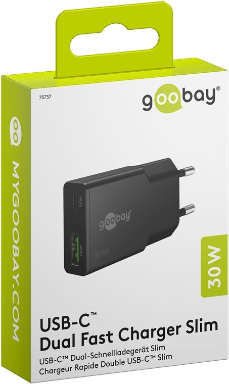 Goobay Usb-C Pd Gan Dual-Schnelladegerät Slim 30 W (Negro) 75737