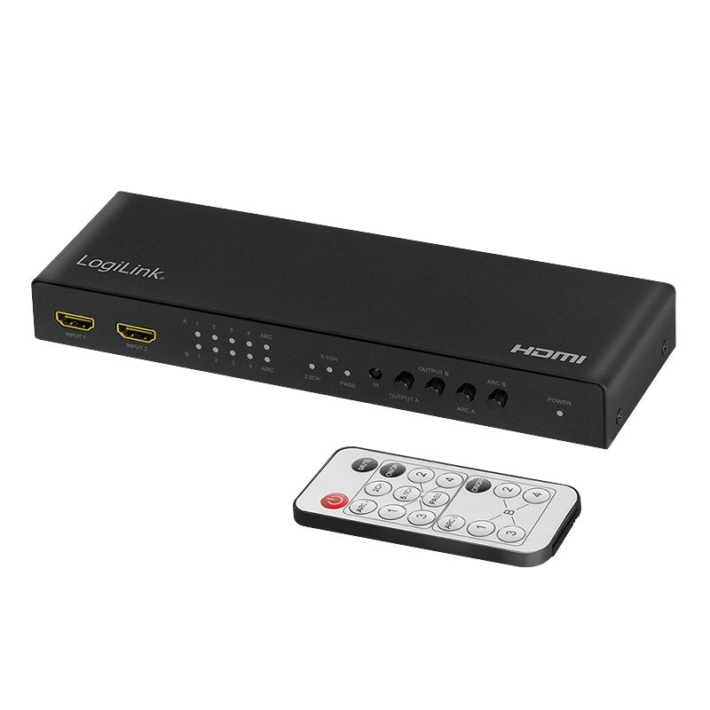 Switch Logilink Hd0049 Matriz Hdmi 4x2 Puertos, 4k / 60hz, Escalador, Hdr, Arc