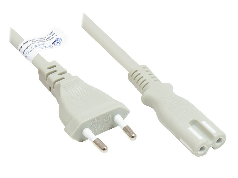 Euro-Netzcable Euro-Stecker Typ C (Gerade) An C7 Euro 8 Buchse (Gerade), Grau, 0,75 Mm², 1,8 M, Good Connections®