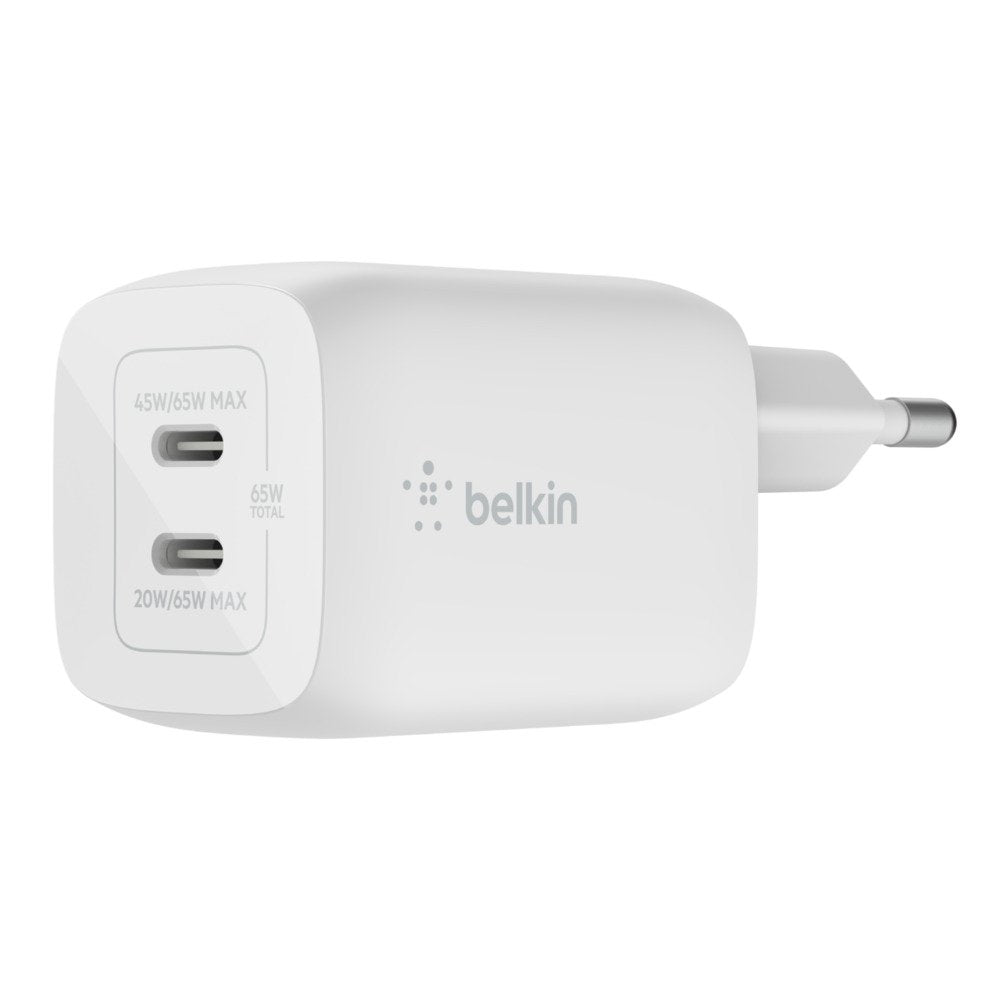 Cargador Pared Belkin Wch013vfwh Doble Usb-C Gan Boost Charge Pro 65w (45w+20w)