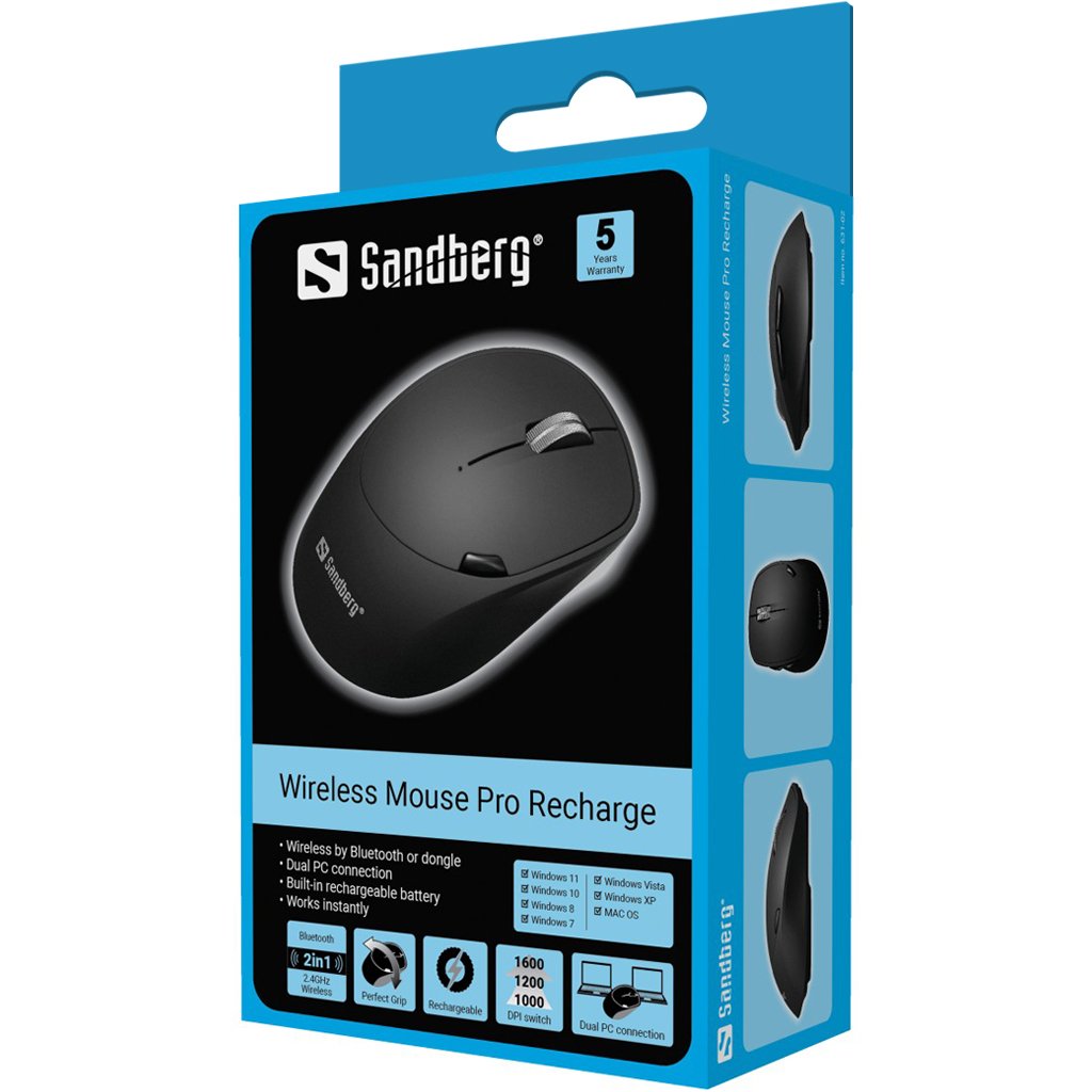 Sandberg 631-02 Ratón Mano Derecha Rf Wireless + Bluetooth 1600 Dpi