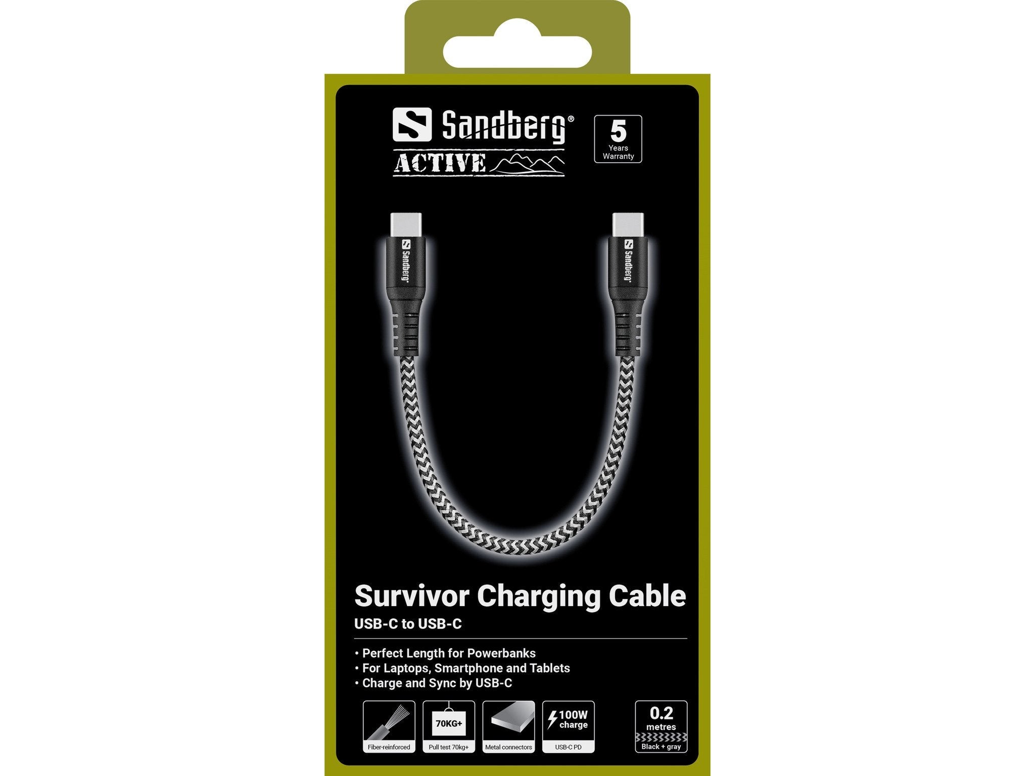 Survivor Usb-C Cable 0.2m 100w Survivor Usb-C Cable 0.2m 100w