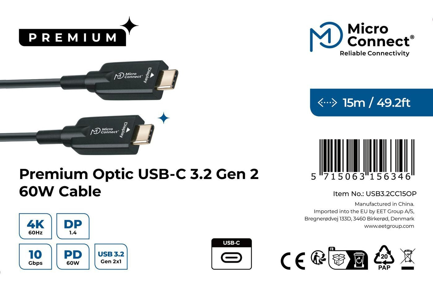 EAN 5715063156346 - Microconnect USB3.2CC15OP cable USB USB 3.2 Gen 2 (3.1 Gen 2) 15 m USB C Negro imagen 3