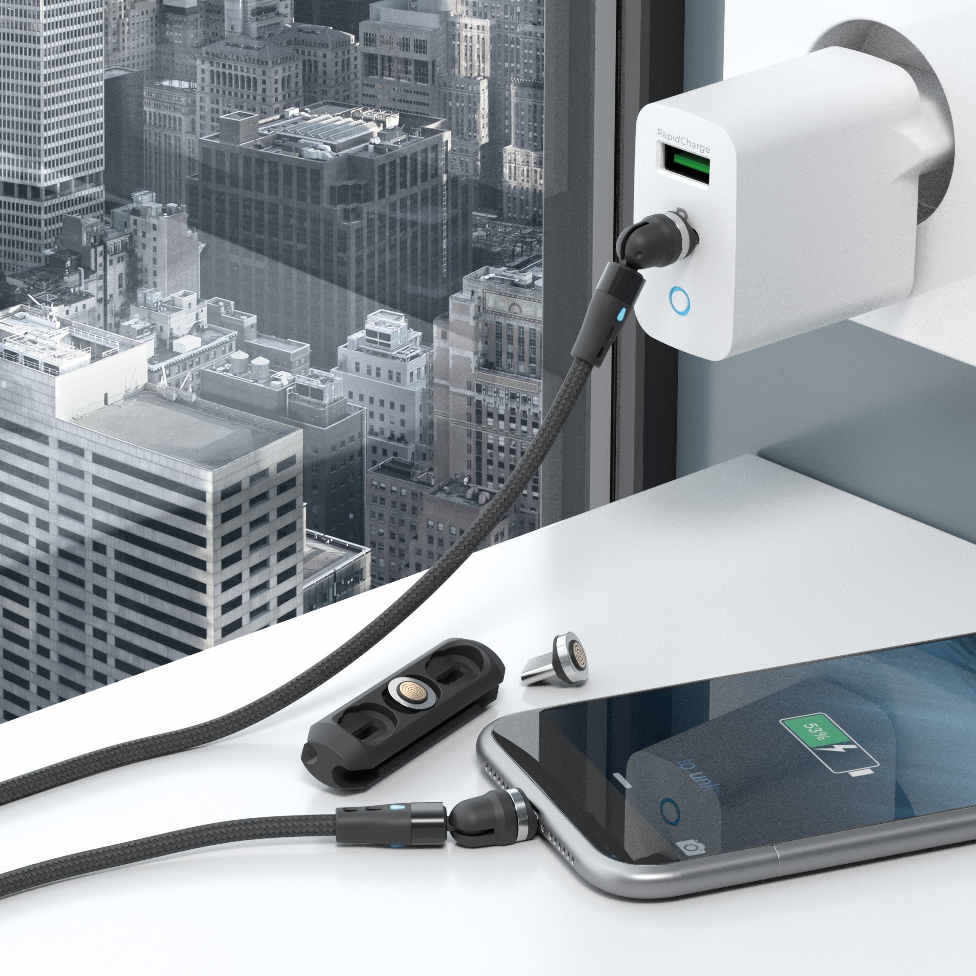 Realpower Magnetic Cable,1m,2x Magnetisch,Negro Con Adapte