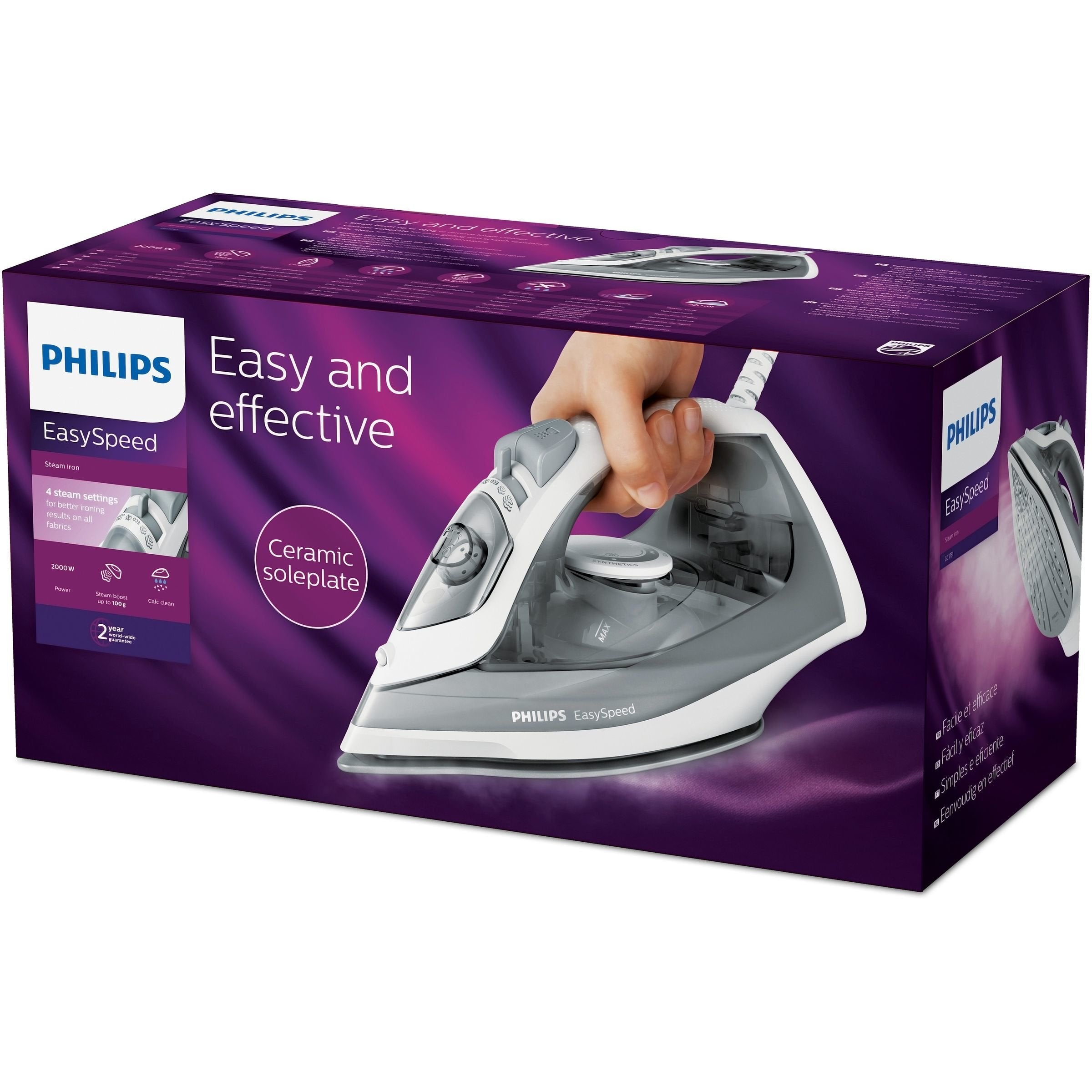 EAN 8710103913016 - Philips EasySpeed GC1751/80 plancha Plancha a vapor Suela de cerámica 2000 W Gris imagen 4