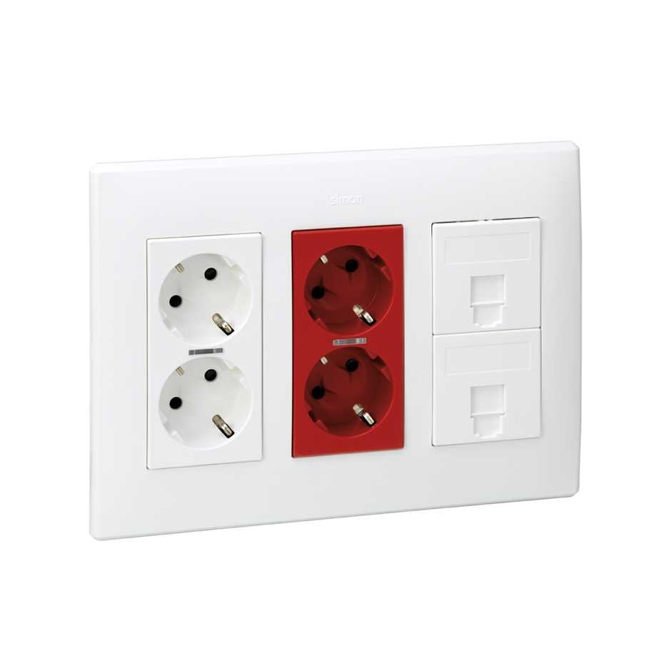 Caja Con 2 Schukos Blancos + 2 Schukos Rojos + 2 Rj45 500 Cima Superficie O Empotrar Blanca