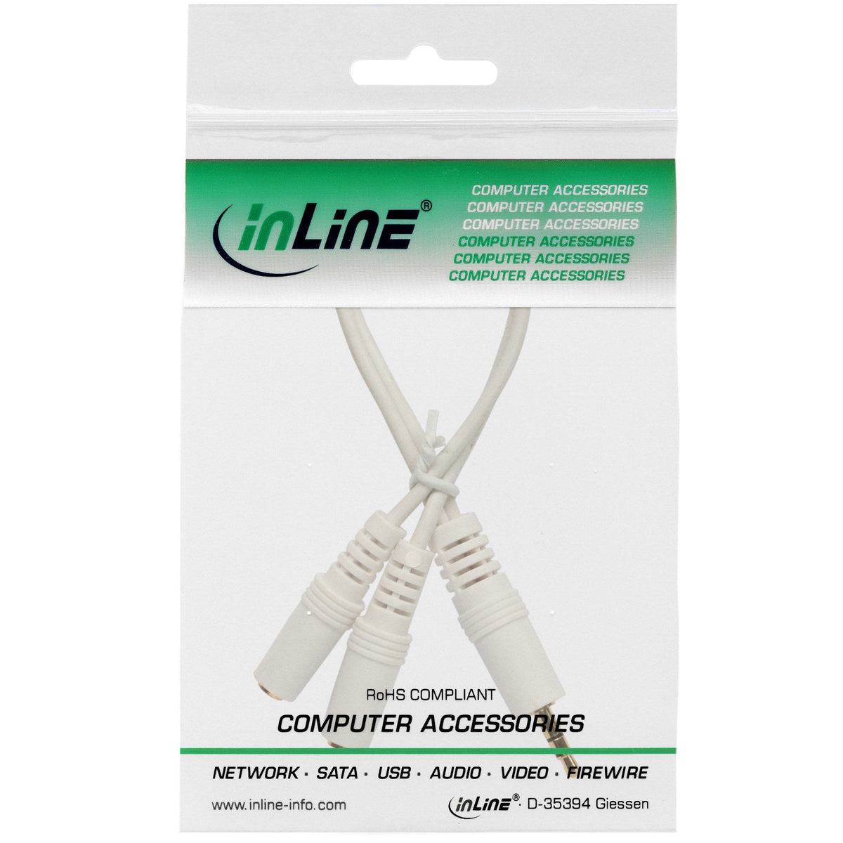 Inline Adaptador Stereo 3.5mm Macho A 2x 3.5mm Stereo Jacks Blanco / Dorado