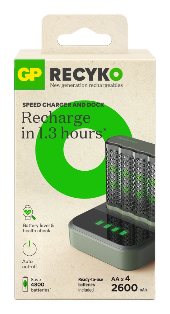 Cargador Gp Recyko M452 4-Fold Lcd-Model Docking St. + 4x Aa Nimh 2600mah